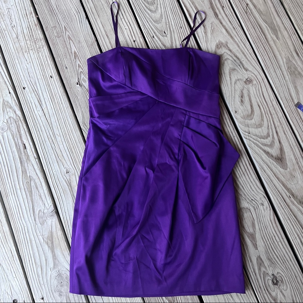Max and Cleo cocktail dress purple pockets strapless 10